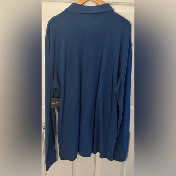 NWT Eddie Bauer Men’s Blue Long Sleeve Polo Shirt Size Large Tall - Picture 2 of 5